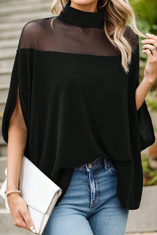 Fashionable Mesh Splicing Loose Casual Top