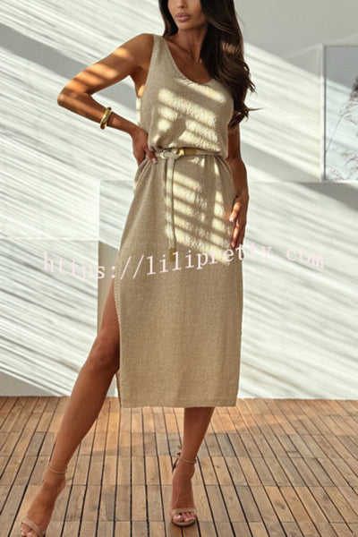 Fashion Sleeveless V-neck Sexy Two-side Slit Midi Dress