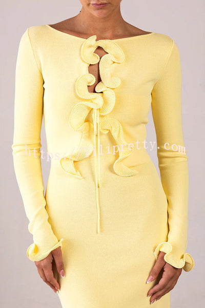 Fashion Ruffled Long-sleeved Tie-cropped Knitted Cardigan