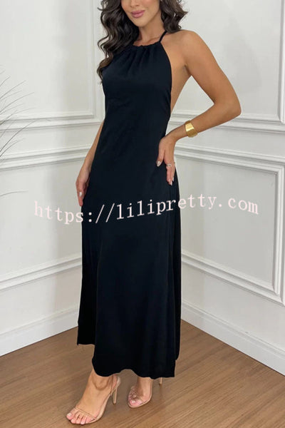 Chasing Sunlight Halter Tassle Backless Slit A-line Maxi Dress