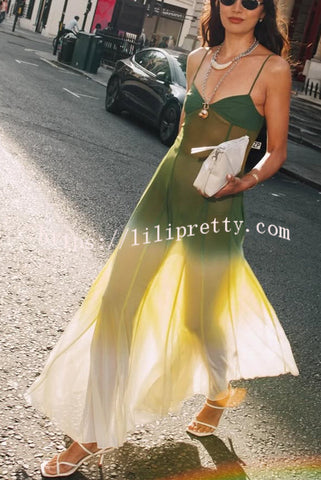 Spicy Margarita See-through Tulle Ombre Print Slip Maxi Dress