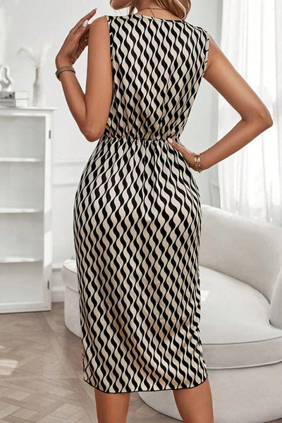 Unique Print Draped Front Neck Asymmetric Hem Mini Dress