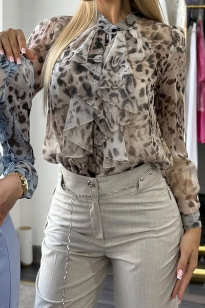 Unique Printed Loose Long-sleeved Casual Chiffon Shirt