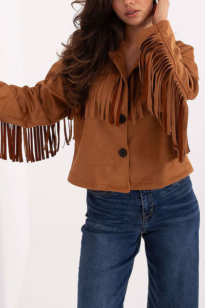 Fashion Lapel Long Sleeve Tassel Decorated Loose Coat