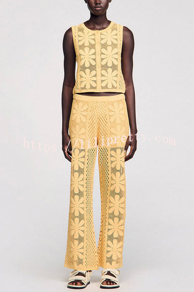 Fashion Embroidered Hollow Elastic Waist Casual Wide-leg Pants