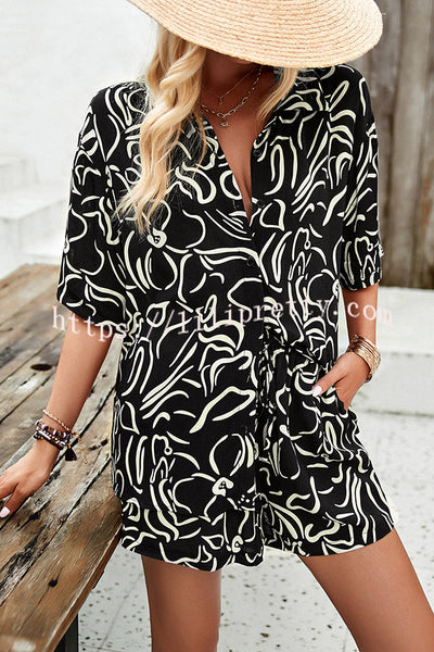 Irregular Printed Temperament Commuter Lapel Shorts Set