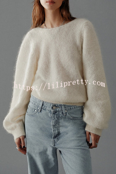 Chunky Season Knit Mohair-blend Long Sleeve Open Back Knot Design Loose Sweater
