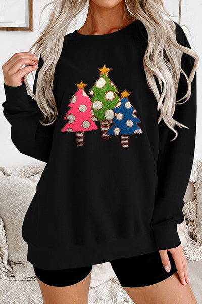 Christmas Plush Sequined Tree Casual Loose Sweatshirt