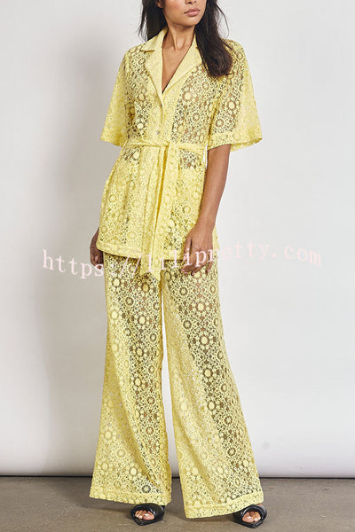 The Sun Shines Floral Lace High Rise Pocketed Wide Leg Pants