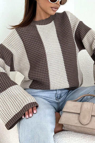 Fashionable Colorblock Loose Long-sleeved Casual Knitted Sweater