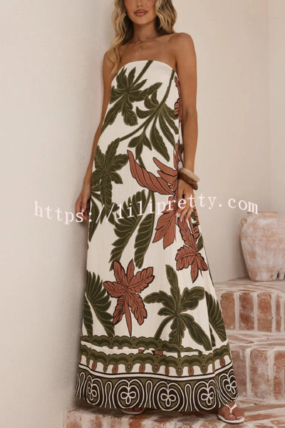 Botanical Print Sleeveless Off-shoulder Resort-style Loose Maxi Dress