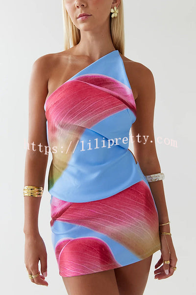 Unique Print Sexy Backless Lace-Up Top and Fitted Mini Skirt Set