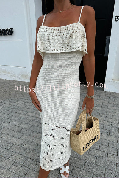 Solid Color Casual Knitted Hollow Slim Fit Cover-up Midi Dress