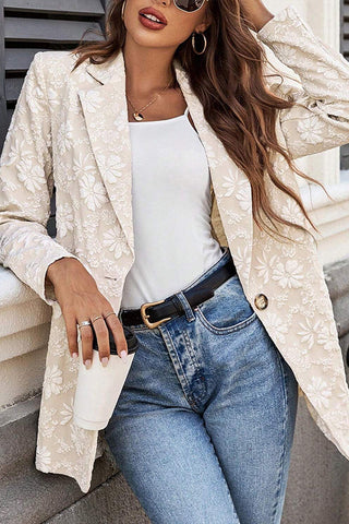 Fashion Jacquard Lapel Long Sleeve Single Button Loose Blazer