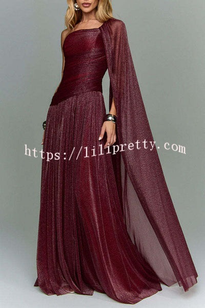 Maison Lurex Shimmer Ethereal One-Shoulder Draped Maxi Dress