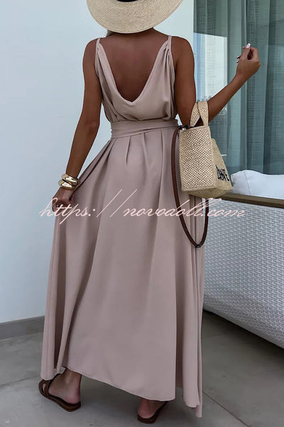 Long Story Solid Color Belted Pocket A-line Breathable Maxi Dress