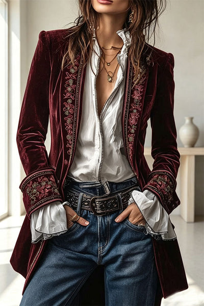 Aurelia Embroidered Velvet Tailored Blazer