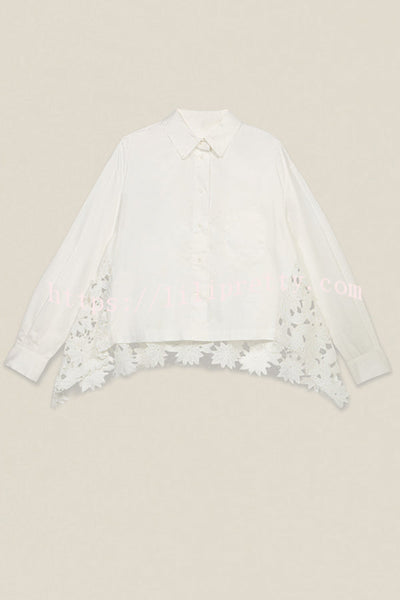 Daisy Long Sleeve Back Crochet Floral Lace A-line Blouse