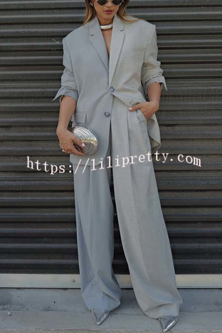 Girl Boss Avant-garde Contrast Colors Lapel Boyfriend Blazer and Pocketed Wide Leg Pants Set