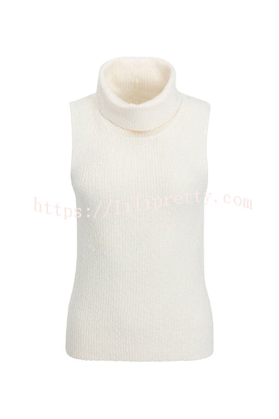 Comfortable Season Ribbed Knit Turtleneck Sleeveless Relaxed Sweater