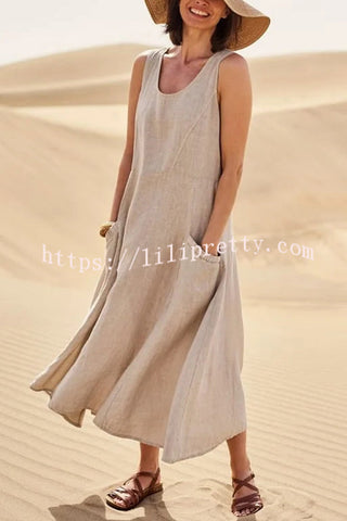 Solid Sleeveless Pocket Loose Comfort Midi Dress