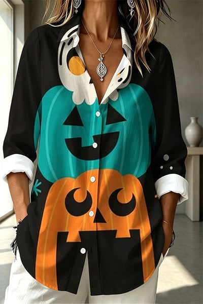 Halloween Shirt with Evil Spirit and Witch Hat Pattern