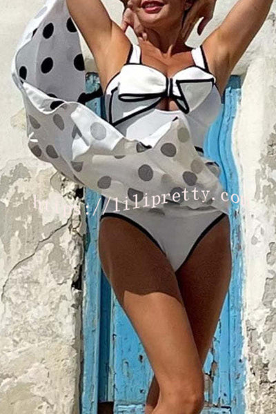 Bow Swimsuit and Elastic Waist Spotted One Piece Swimsuit + Skirt