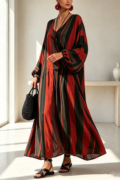 Vintage Striped Batwing Sleeve Long Set