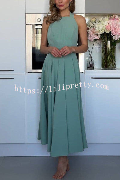 Extremely Elegant Square Collar Back Tie-up Umbrella Hem Midi Drerss