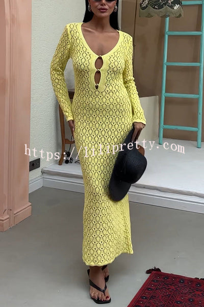 Fashion V-neck Long-sleeved Hollow Slim Maxi Dress