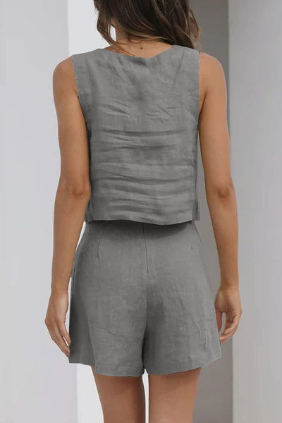 Casual Simplicity Solid Pocket Square Collar Sleeveless Two Pieces