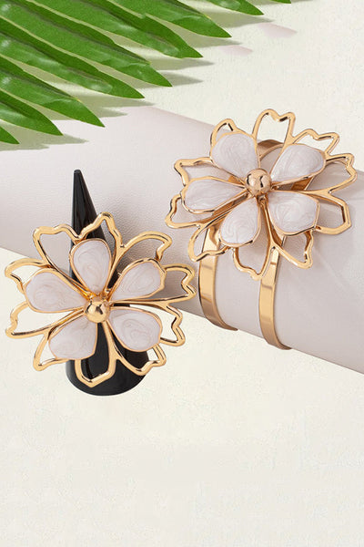 Fashionable Hollow Double-layer Petal Colored Oil Drop Bracelet Ring Set
