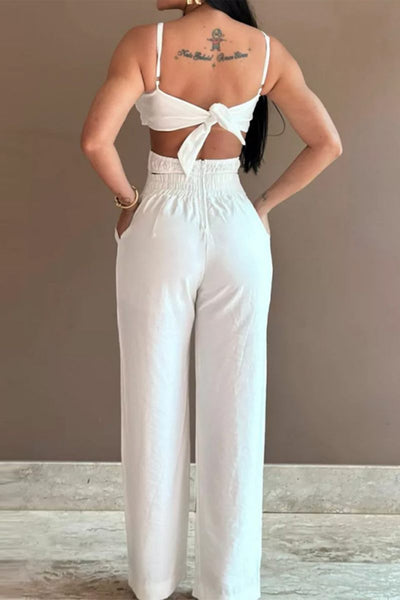 Sexy Casual Solid Bandage Backless Spaghetti Strap Skinny Jumpsuits