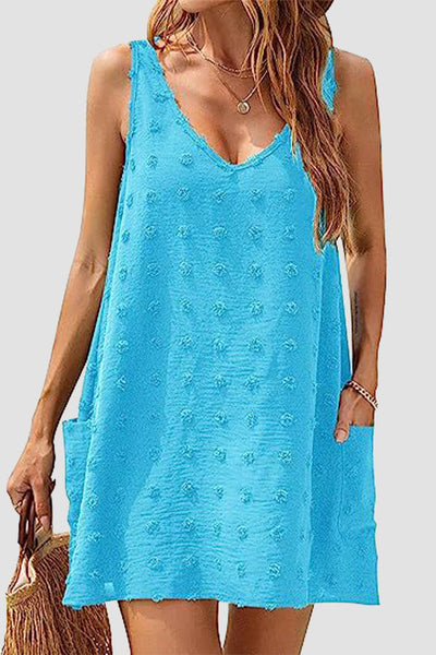 Casual Vacation Solid Jacquard Pocket Fur Ball V Neck Beach Dresses