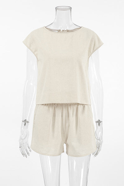 Casual Daily Solid Color Pocket O Neck Short Sleeve Two Pieces
