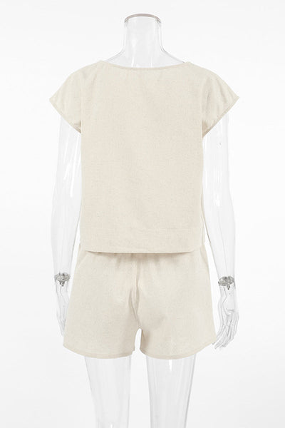 Casual Daily Solid Color Pocket O Neck Short Sleeve Two Pieces