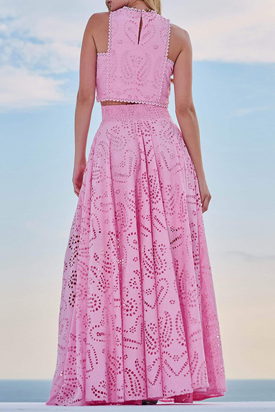 Elegant Solid Color Hollow Out O Neck Sleeveless Two Pieces(Not a positioning pattern)