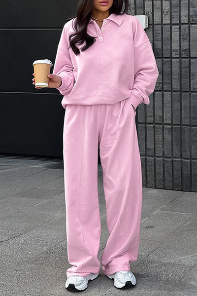 Casual Street Pocket Buttons Turndown Collar Long Sleeve Two Pieces