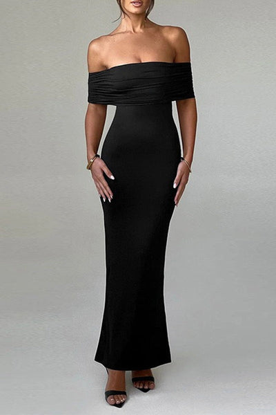 Sexy Solid Color Backless Off Shoulder One Step Skirt Dresses
