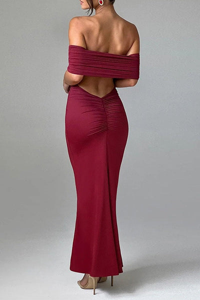 Sexy Solid Color Backless Off Shoulder One Step Skirt Dresses