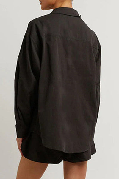 Casual Solid Color Pocket Turndown Collar Long Sleeve Three Pieces