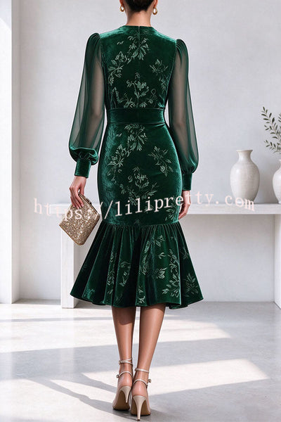 Velvet Sheer Sleeve Floral Dress