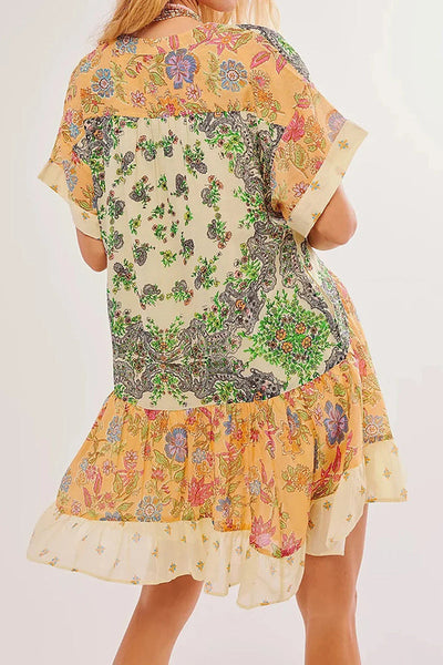 Bohemian Printed Casual Short Sleeve Ruffled Mini Dress