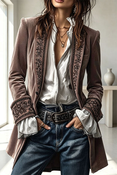 Aurelia Embroidered Velvet Tailored Blazer