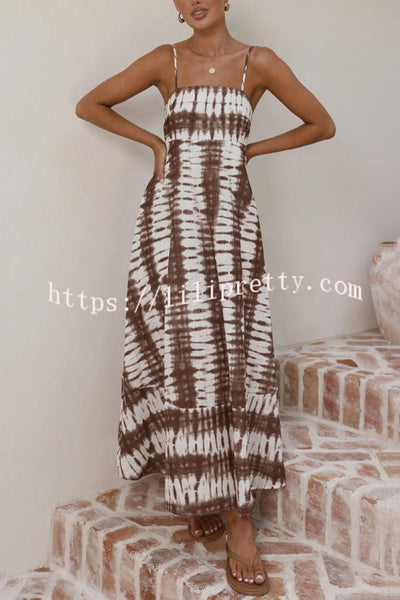 Fashionable Tie-dye Print Spaghetti Strap High-waisted Casual Vacation Maxi Dress