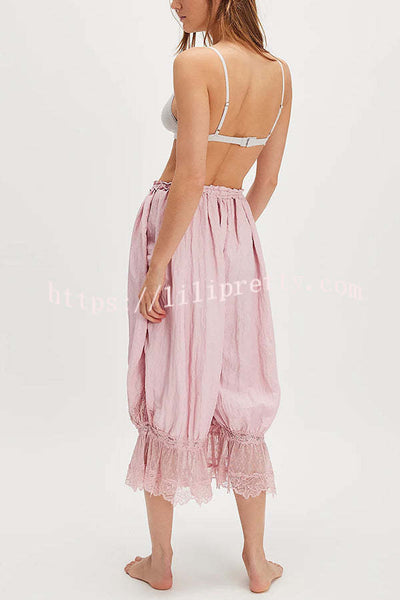 Pastoral Style Elastic Waist Lace Hem Bloomer Pants