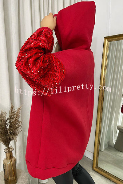 Solid Color Sequined Long Sleeve Loose Hooded Sweatshirt
