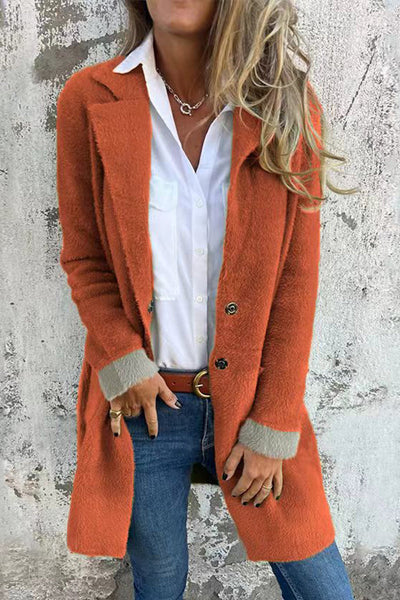 Fashion Lapel Pocket Single-breasted Casual Mid-length Coat