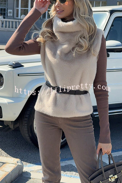 Warm and Stylish Shaggy Eco-fur Stand Collar Side Slit Vest