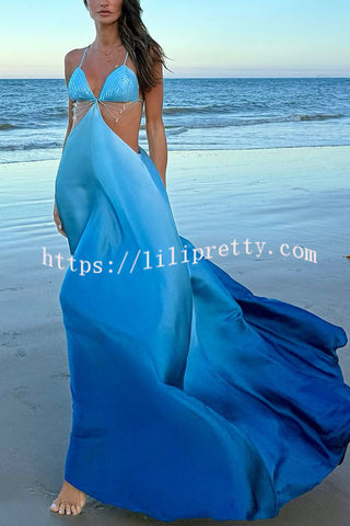 Cleo Sequin Chain Detail Gradient Print Back Tie-up Vacation Maxi Dress